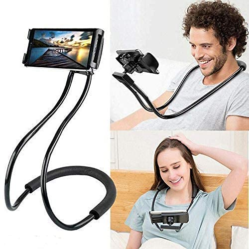 MS- Monika Sellers Lazy Neck Phone Holder, Neck Hanging Mobile Cell Phone Stand, Multiple Function Bracket, Flexible Rotating Mounts Universal for Smartphones (Black)