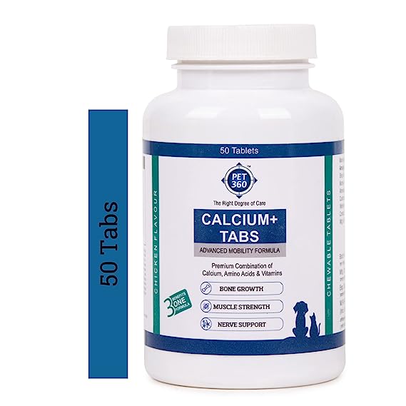 PET360 Calcium+ TABS with BCAAs Bone Growth, Muscle Strength & Nerve Support Chewable