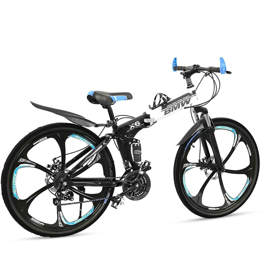 Skyride BMW X6 Cycle 6 Spoke Foldable Cycle with 21 Speed Gear Cycle with Dual Disc Brake Cycle Carbon Frame Suspension Bicycle for Men 26inch Wheel Size (Black)